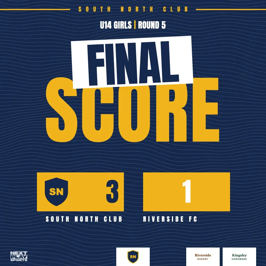 Final score post for South North Club with two sponsor logos in the bottom corner