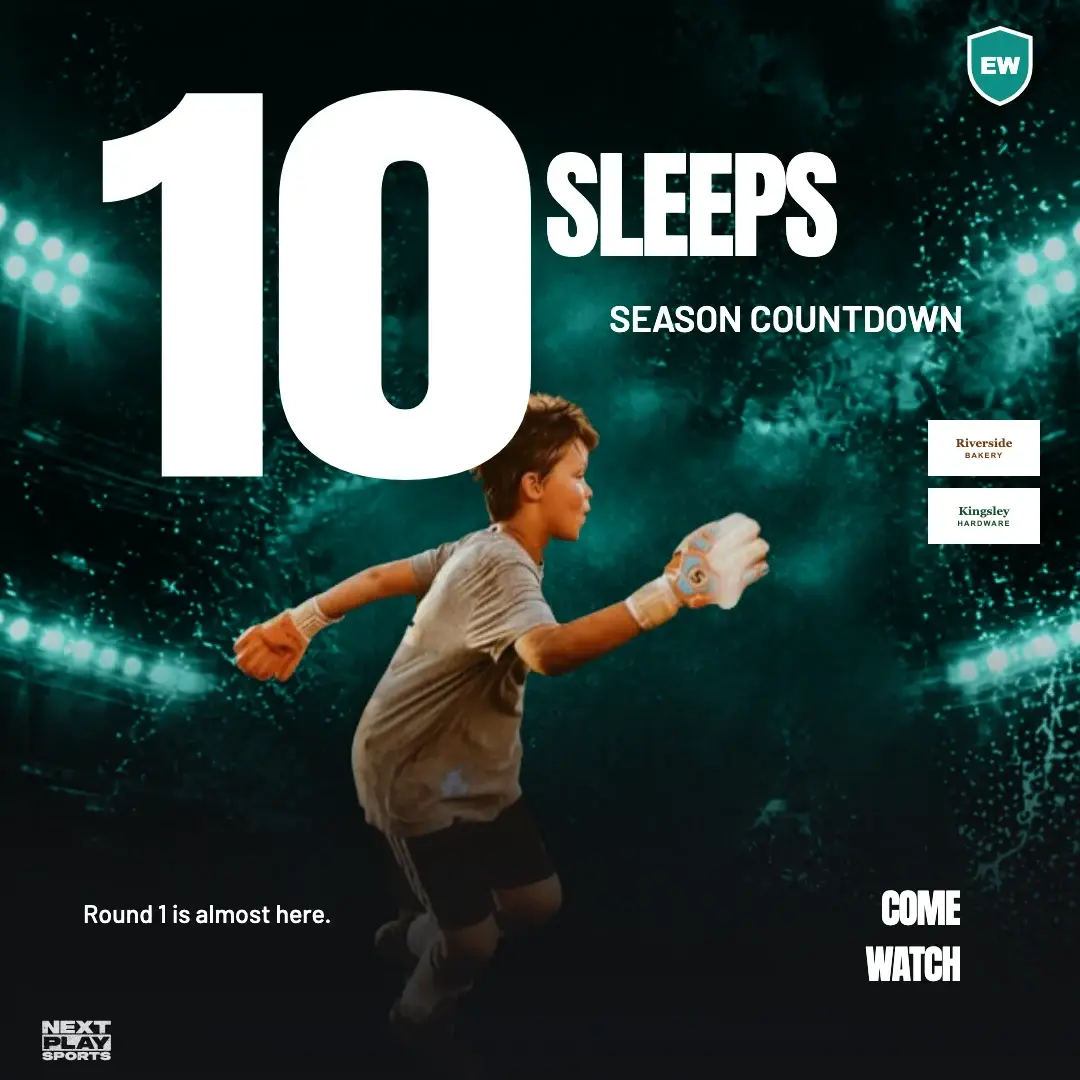 Season countdown post: 10 sleeps, with a player cut out of his photo, in East West Club colours